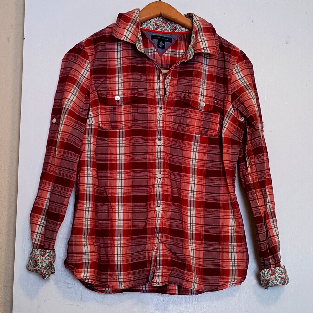 Tommy Hilfiger flannel button down shirt woman's M